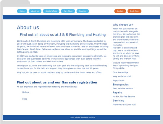 J&S Plumbing And Heating Lincoln, Before Website Redesign
