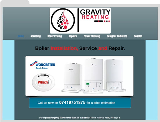 Gravity Heating, Before Website Redesign