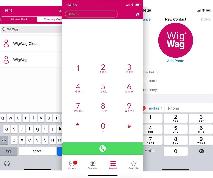 WigWag business phones app screen