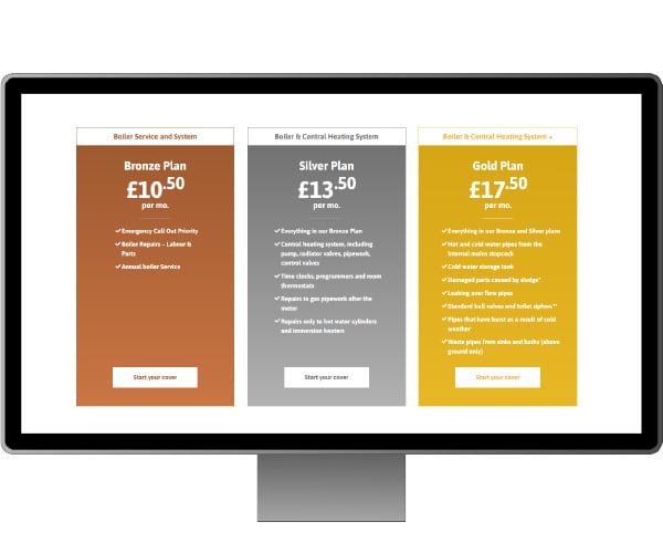 Boiler Cover Care Service Plan Bespoke Website Page