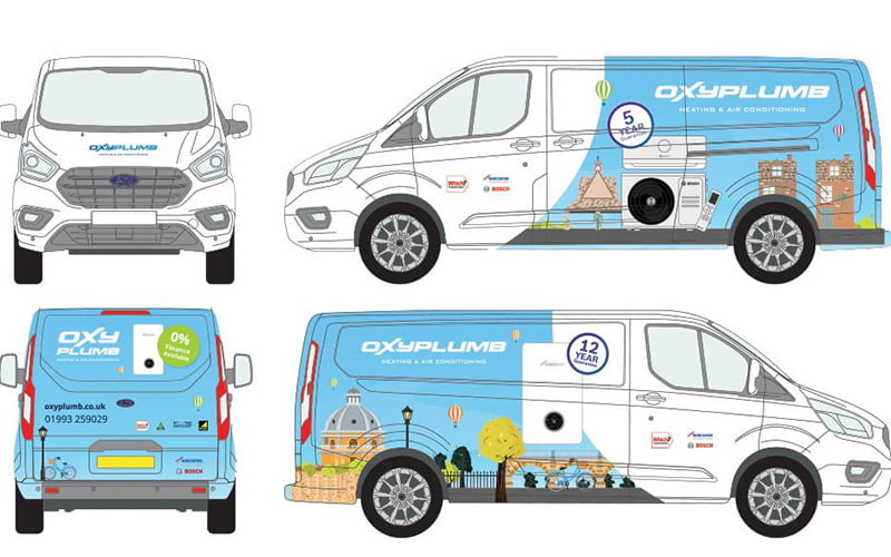 Oxyplumb van design layout by WigWag Nottingham