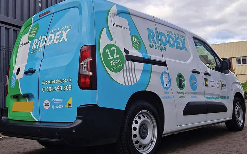 Riddex heating services van designs by WigWag
