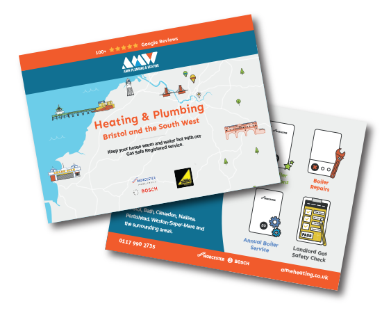 AMW Plumbing & Heating WigWag Post Card Design Experts Nottingham