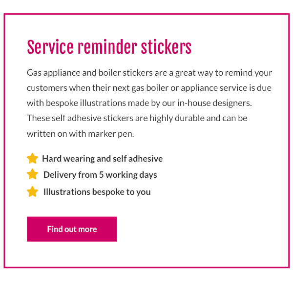 Service reminder stickers for heating engineers