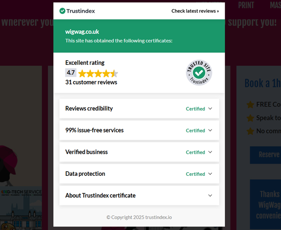 Trust index pop up