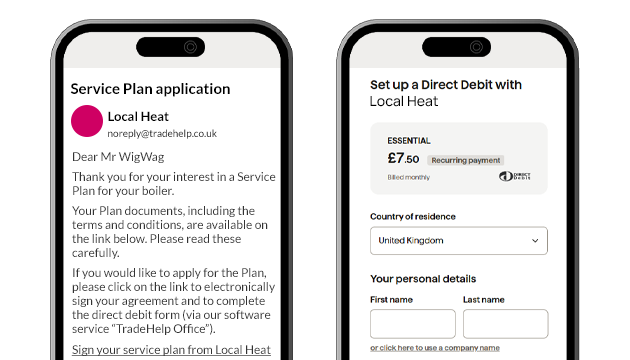 Automated direct debits for boiler service plans