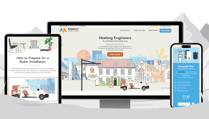 Mavi Heating website screens