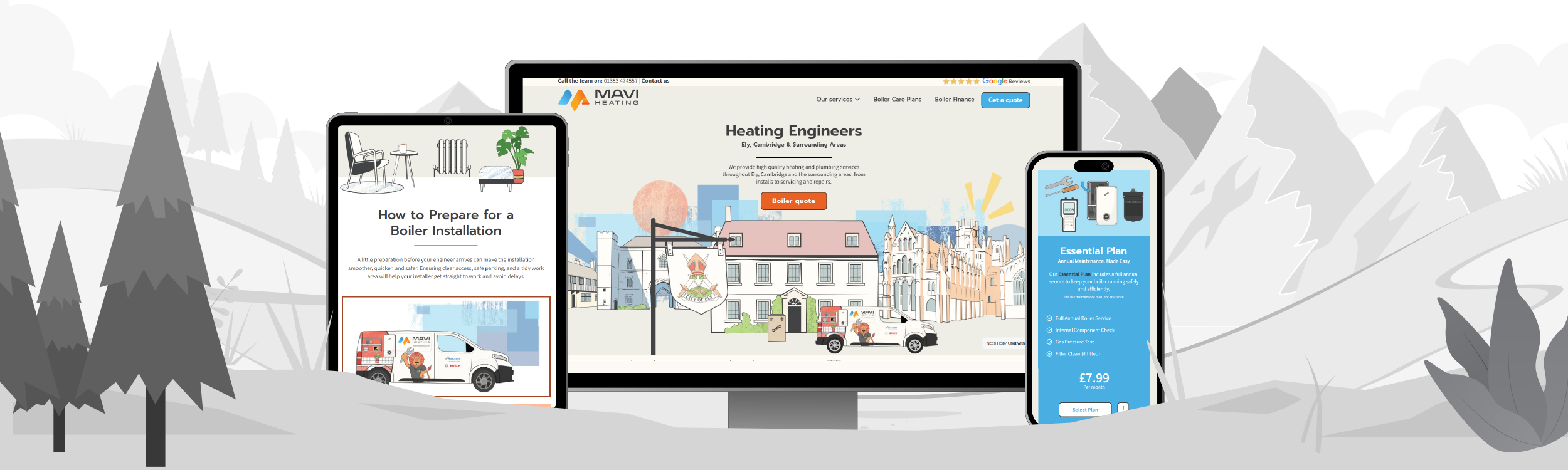 Mavi Heating website screens
